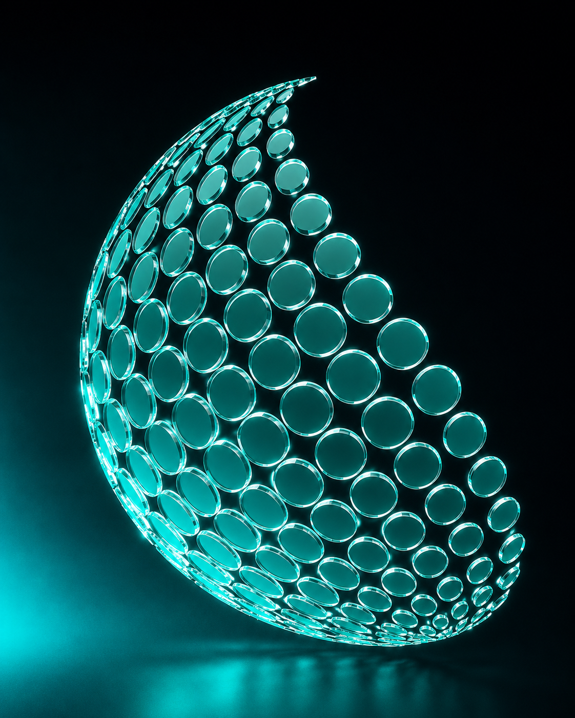 Halftone glass sphere — the logo made physical