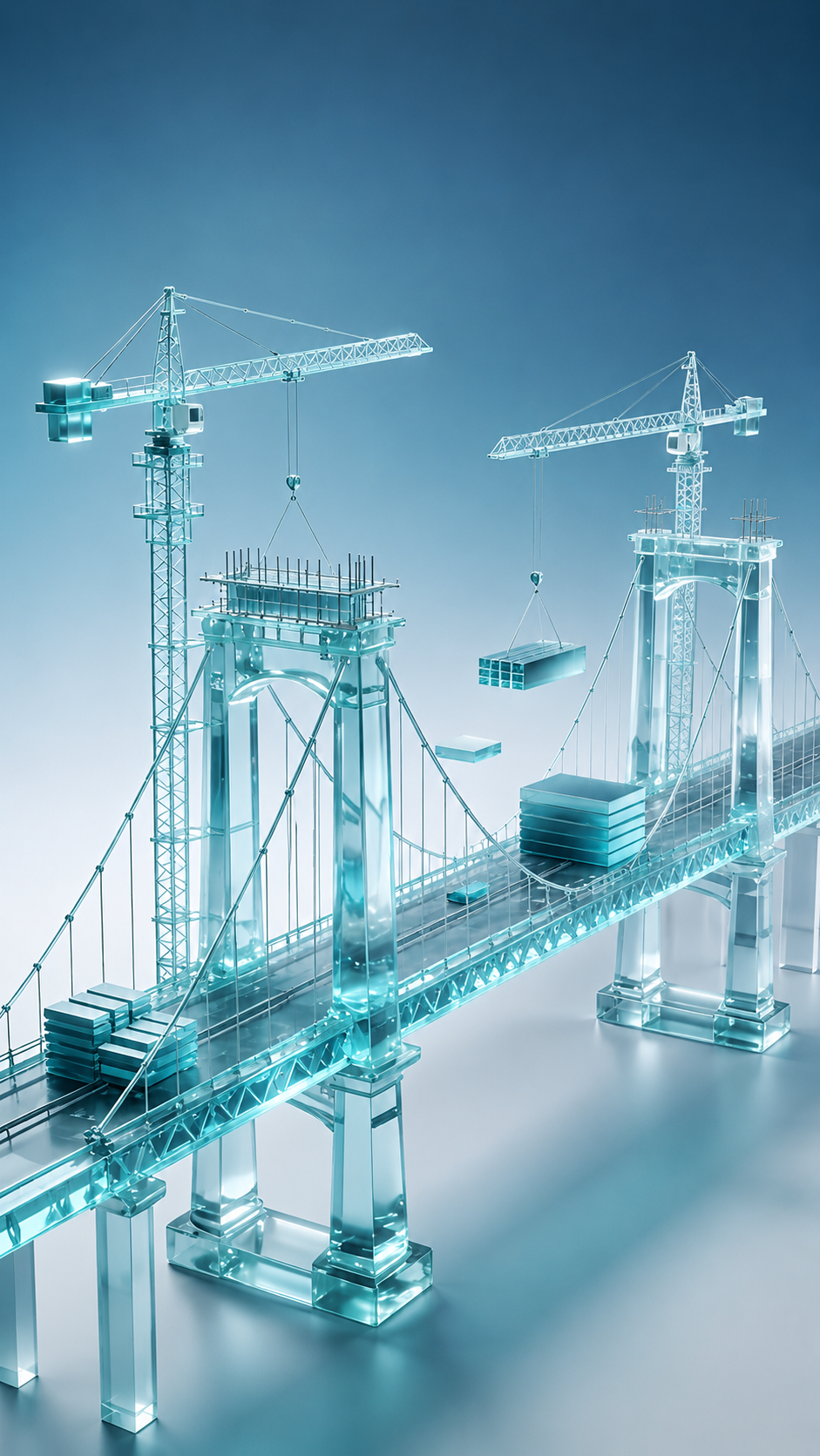 Glass bridge with cranes