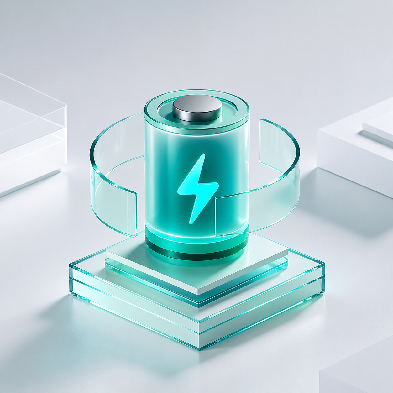 Frosted glass battery on podium